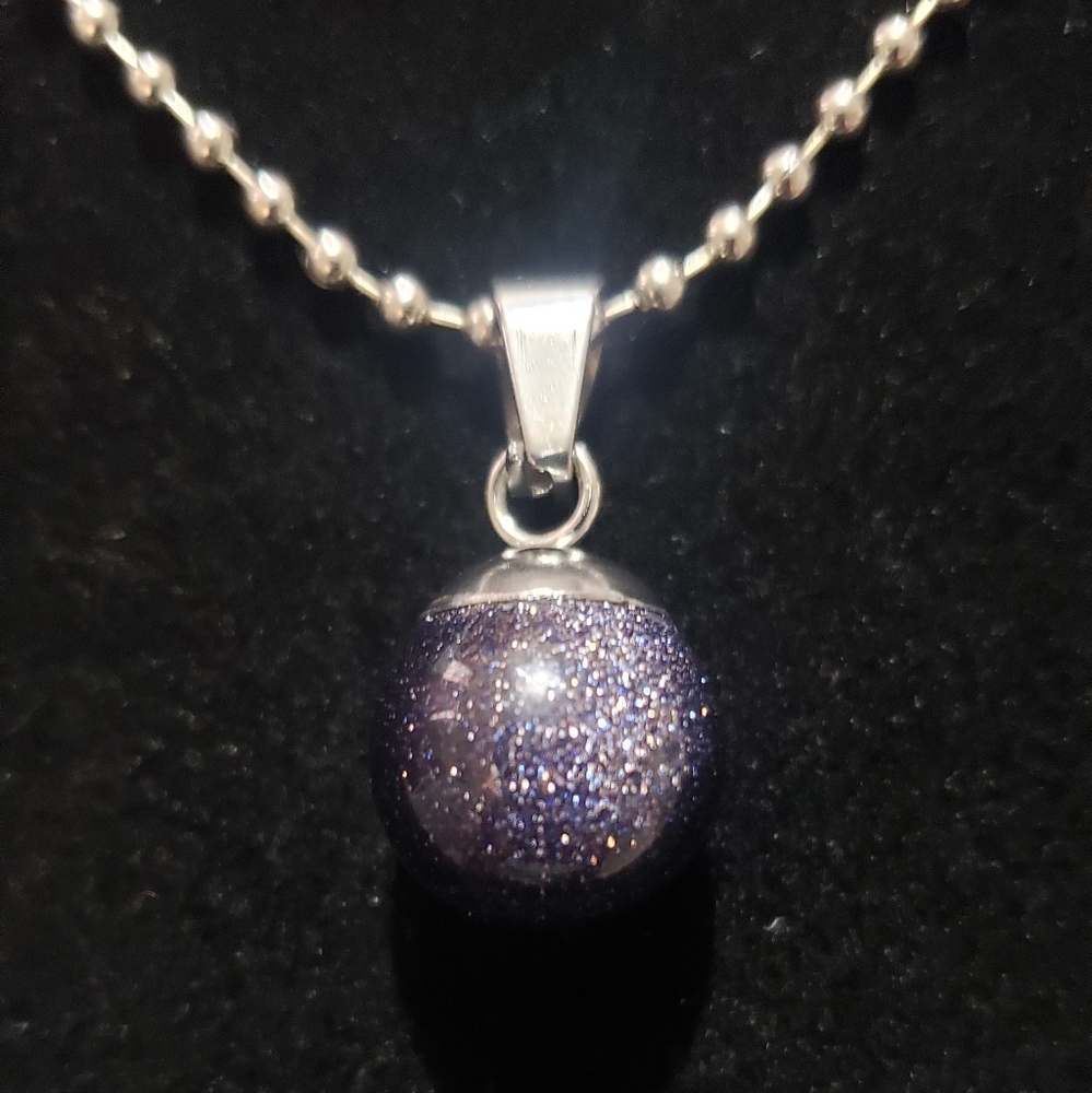 Blue Goldstone Sphere Orb Ball Pendant Necklace - Picture 8 of 8